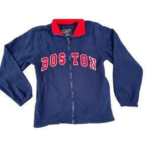 BOSTON Spelled Out Men Fleece Jacket Sweatshirt Bay State Apparel Blue Medium